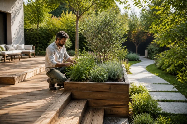 Aménagement jardin avec terrasse bois Lieusaint