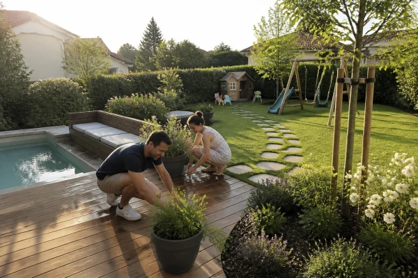 Aménagement jardin famillial espace détente Lieusaint