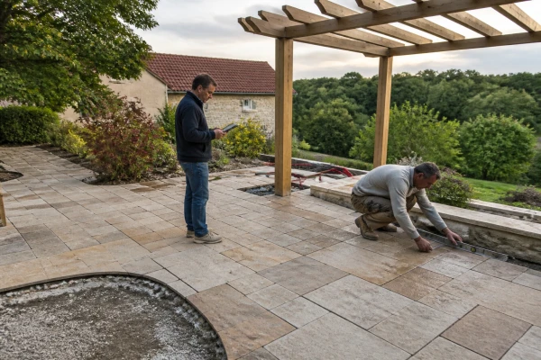 Aménagement terrasse dallage naturel pierre Pontault-Combault
