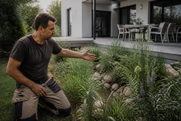 Création jardin avec noue végétalisée Chevry-Cossigny