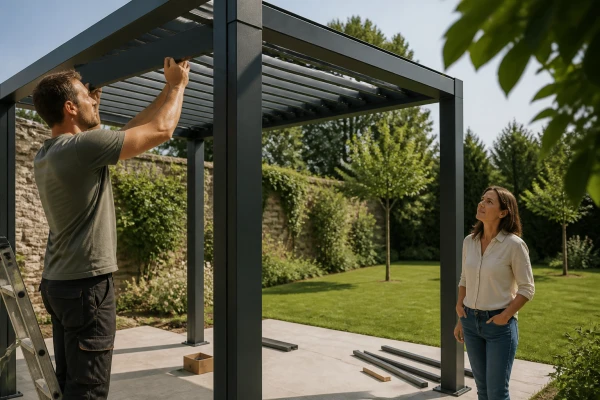 Installation pergola aluminium jardin Brunoy